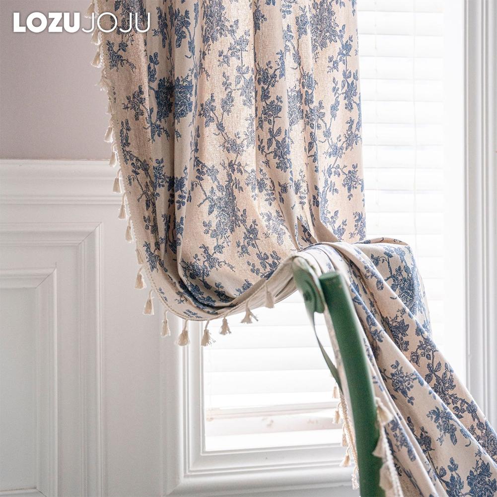 1 stk LOZUJOJU Mote Retro Floral Bomull Lin Trykt Duskel Halvmørkleggende Gardiner for Små Vinduer Balkong