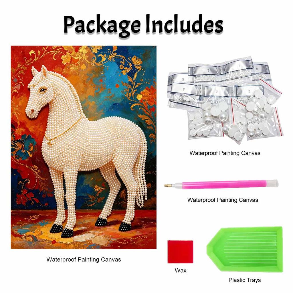 5D Pearl Art Majestic Horse Design DIY Rhinestone Painting Frameless Wall Decor Handmade Craft Gift for Home Bedroom Living Room