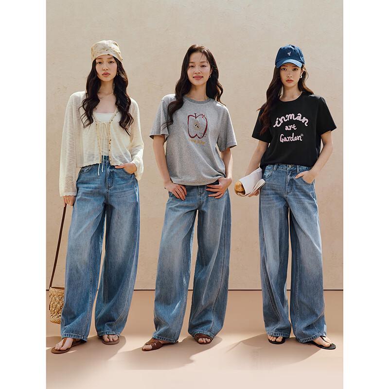 INMAN Women's Curved Wide-leg Denim Jeans