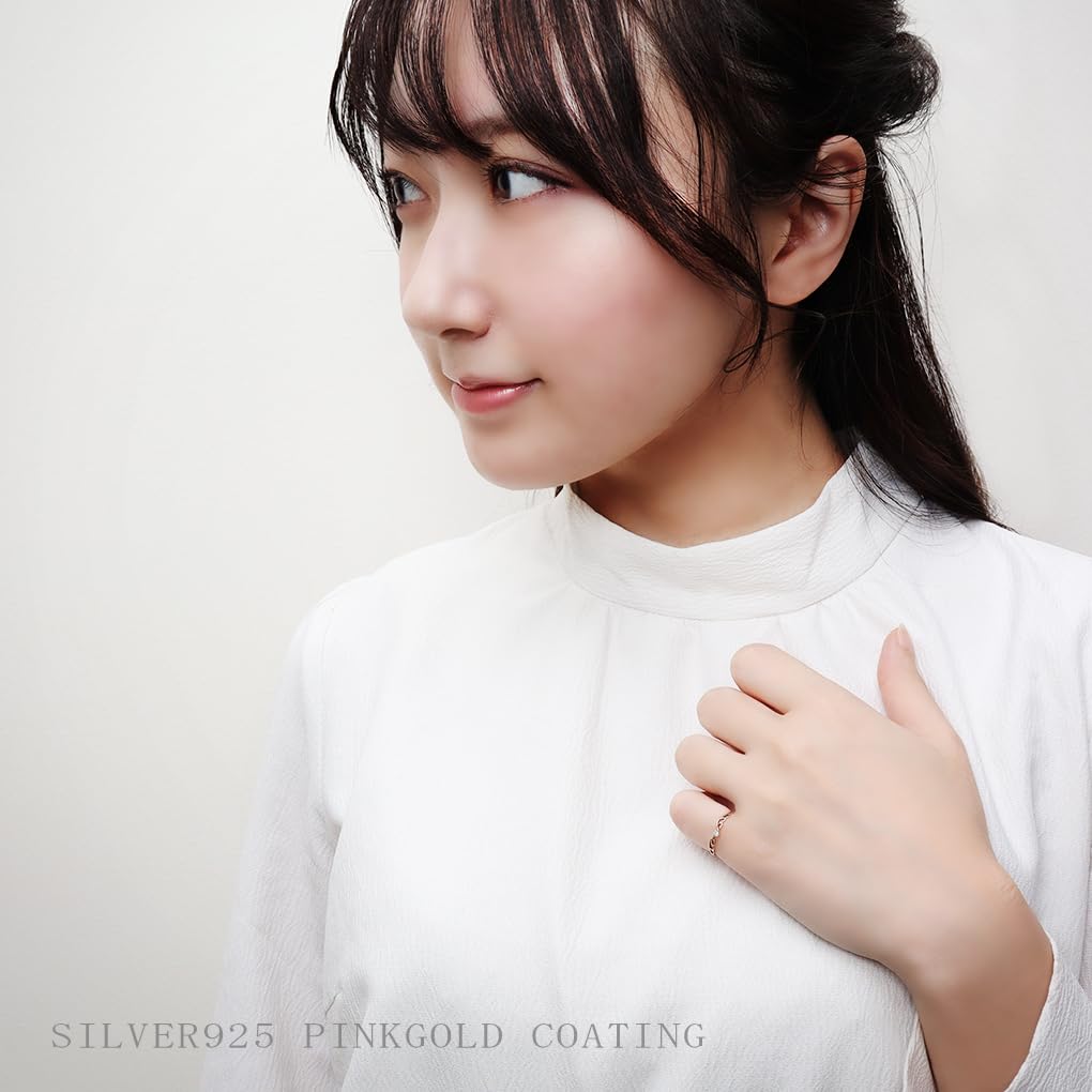 [Shinjuku Gin No Kura] Wing Zirconia Pink Gold Color Silver 925 Ring, Size 11, Women's, Wing Feather Motif, Thin