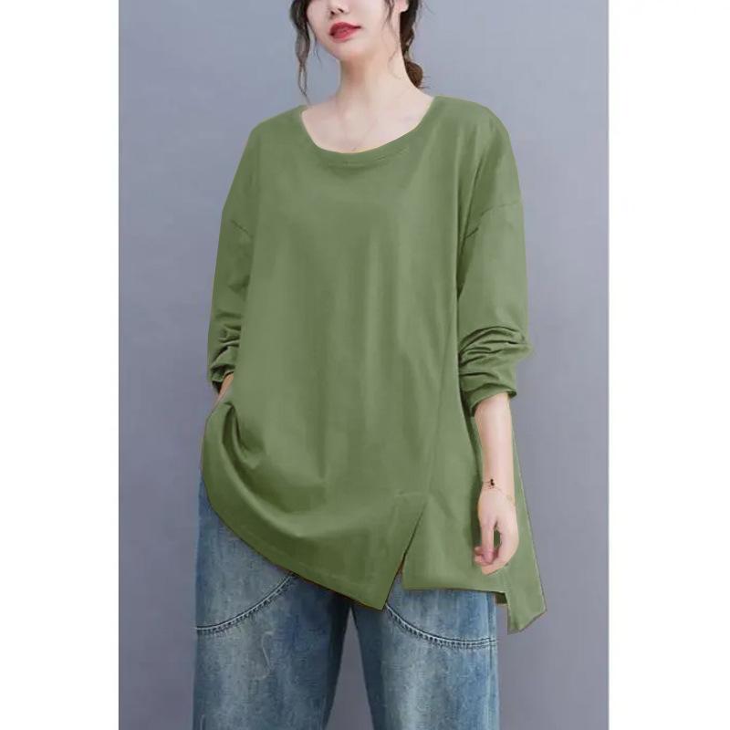 Casual T-shirt Loose Meat Cover Long-sleeved Bottoming Shirt Top Spring and Autumn New Medium and Long