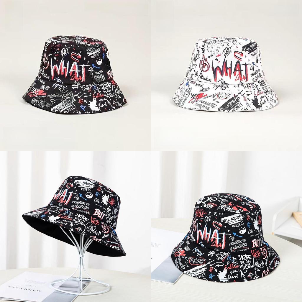 Vintage Street Style Fischerhut mit Graffiti-Print und Sonnenschutz für Männer und Frauen