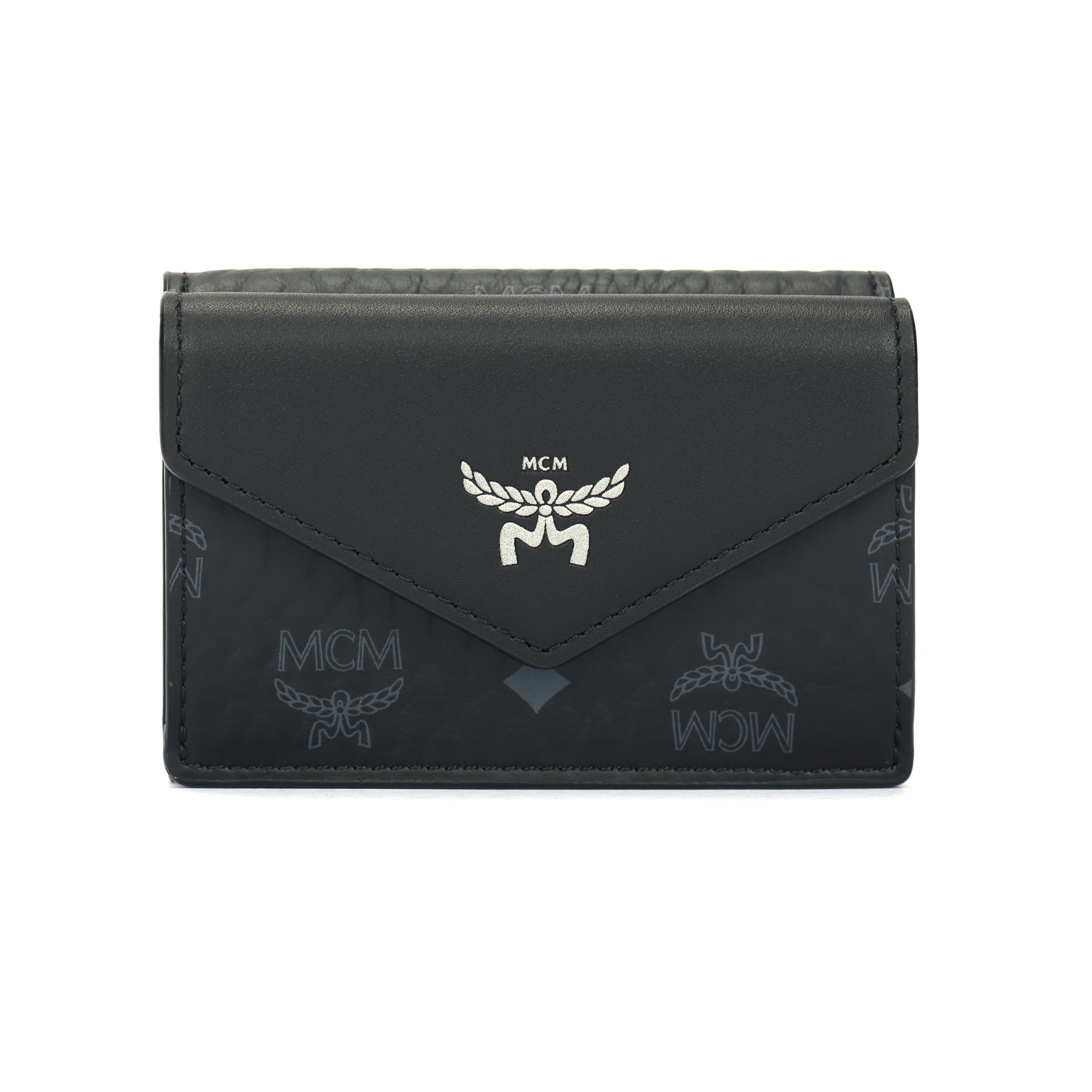 MCM Black Visetos Monogram Tri-Fold Wallet with Signature Logo for Daily Travel Use Basic Set BagDust Bag 17490₽