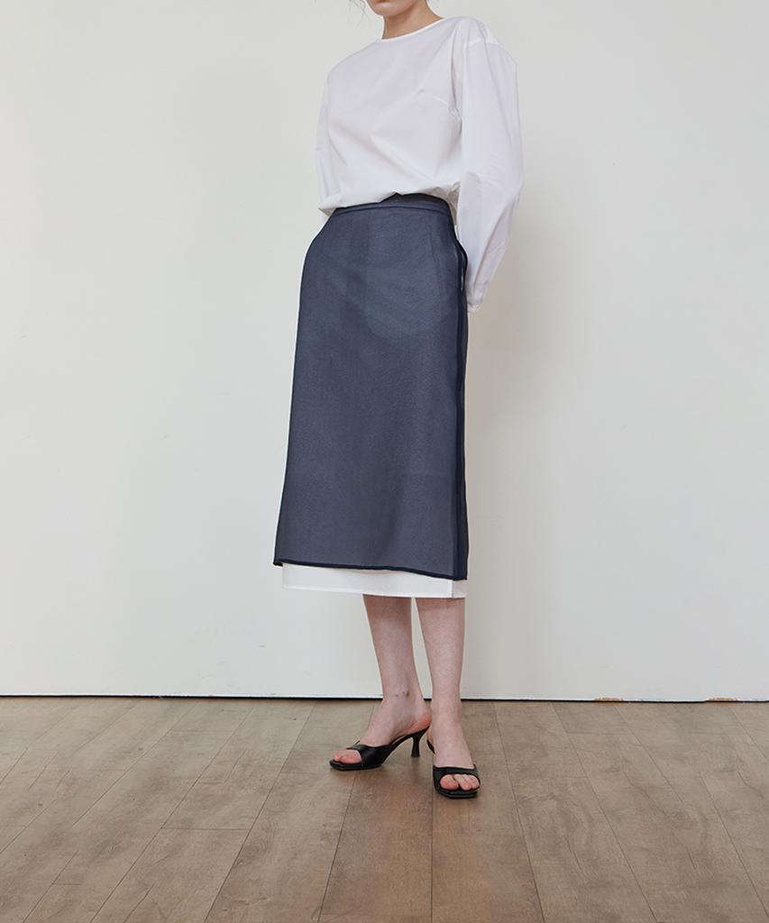 Step Around See-Through H-Line Layered Skirt_Navy