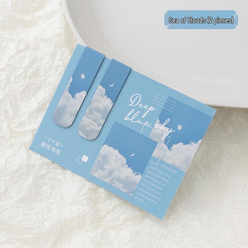 Marque-pages Magnétiques Série Fantaisie Matinale: 6 Motifs de Nuages Scéniques Simples