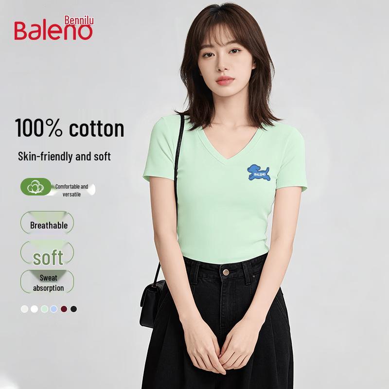 Baleno Women s Slim Fit V-Neck T-Shirt with BNL Blue Dog Graphic M