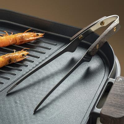 24cm/9.4in Szczypce do Kempingu, Pikniku, BBQ 304 Stal Nierdzewna Szczypce do Grilla Barbecue Klips Izolacja Cieplna Drewniana Rączka Szczypce do Gotowania