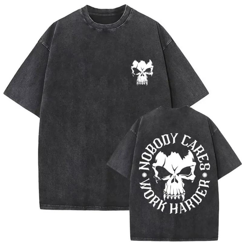 Gewaschene Vintage Mädchen, die essen Trainingsclub Skelett Fitnessstudio Pump Cover T-Shirts Herren Damen Lustig Fitness Lässig Übergroße T-Shirts