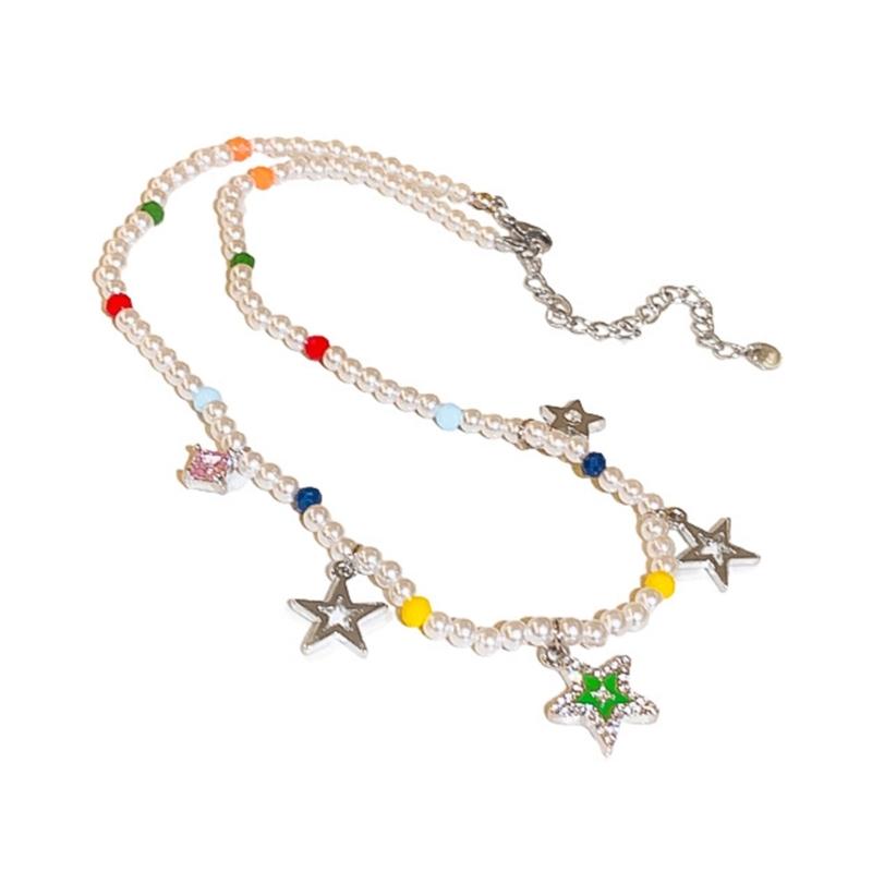 Модное Ожерелье-Воротник Ожерелье со Звездой Панк Имитация Жемчуга Y2K Чокер Цепочка Заявление Бижутерия Цепочка на Ключицы 1