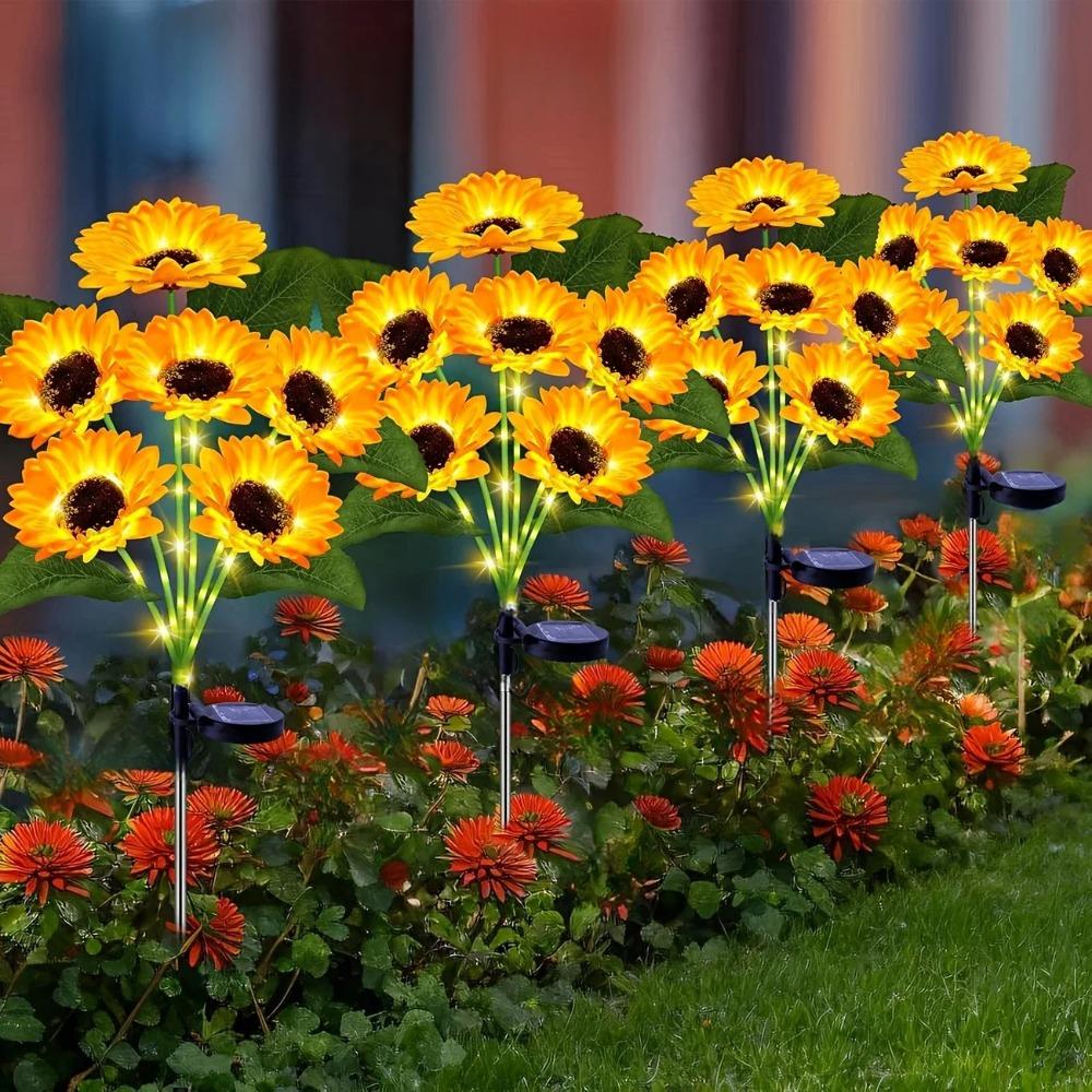 6 Head Solar Simulation Sunflower LED Lights with Luminous Pole for Garden Yard Lawn Patio Pathway Night Landscape Decor Lamp