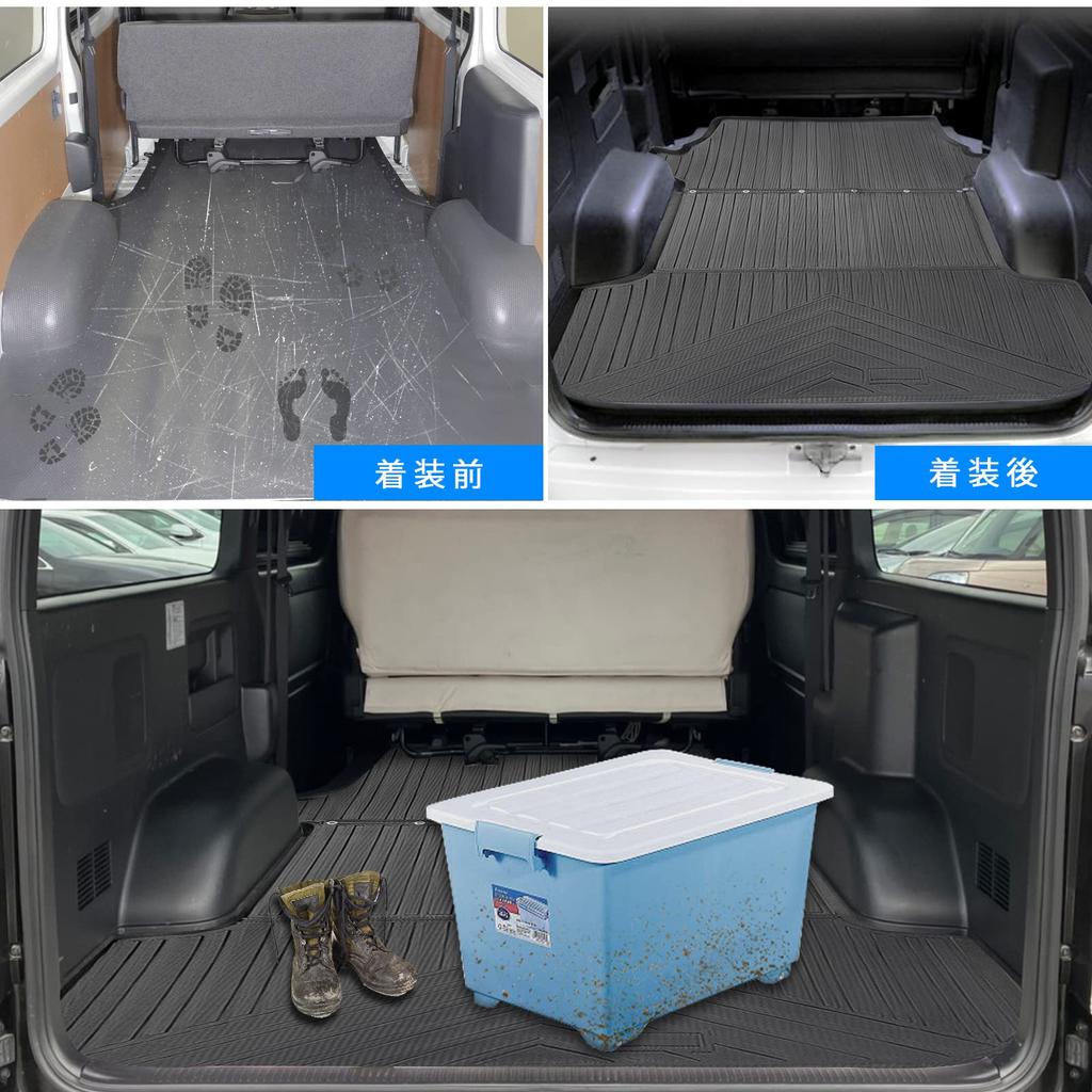 RAWAKORW Toyota Hiace 200 Serie Gepäckmatte Wide Body 1 Typ 2 Typ 3 Typ 4 Typ 5 Typ 6 Kofferraummatte Gummi Cargo Matte TPO Material 3D geformter Kofferraum
