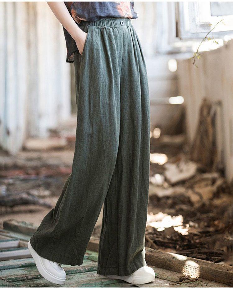 Wide-Leg Straight Pants: Women's Spring 2025 High-Waist Loose Cotton & Linen Retro Style