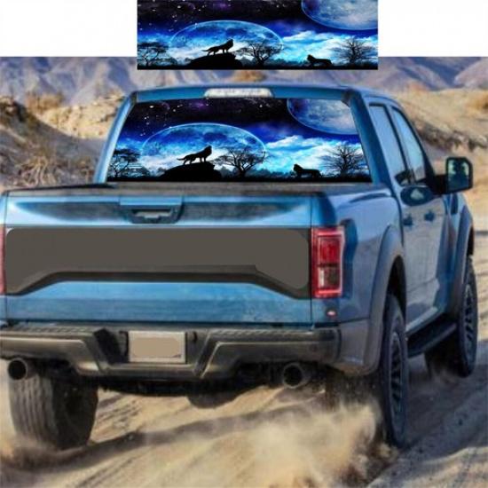 1PC SUV Truck Moon Forest Wolf Rear Perforated Window Graphic Sticker 147x46CM