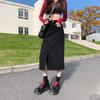 Women's High Waist Midi Denim Skirt Loose Fit Front Slit Denim Skirt Vintage Casual A‑Line Skirt For Women Daily Wear