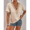 YYFS Women's Fashion Casual Summer Spring Solid Color Print Short Sleeve V-Neck Blouses & Shirts