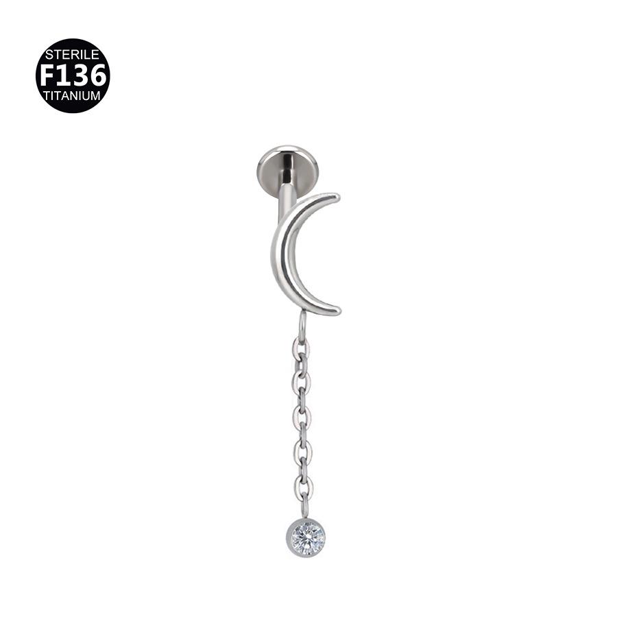 F136 Titanium Boat Anchor Pendant with Moon, Maple Leaf, Smiley Charm, and Cubic Zirconia Stud Earring Lip Ring (0.9 Gauge).