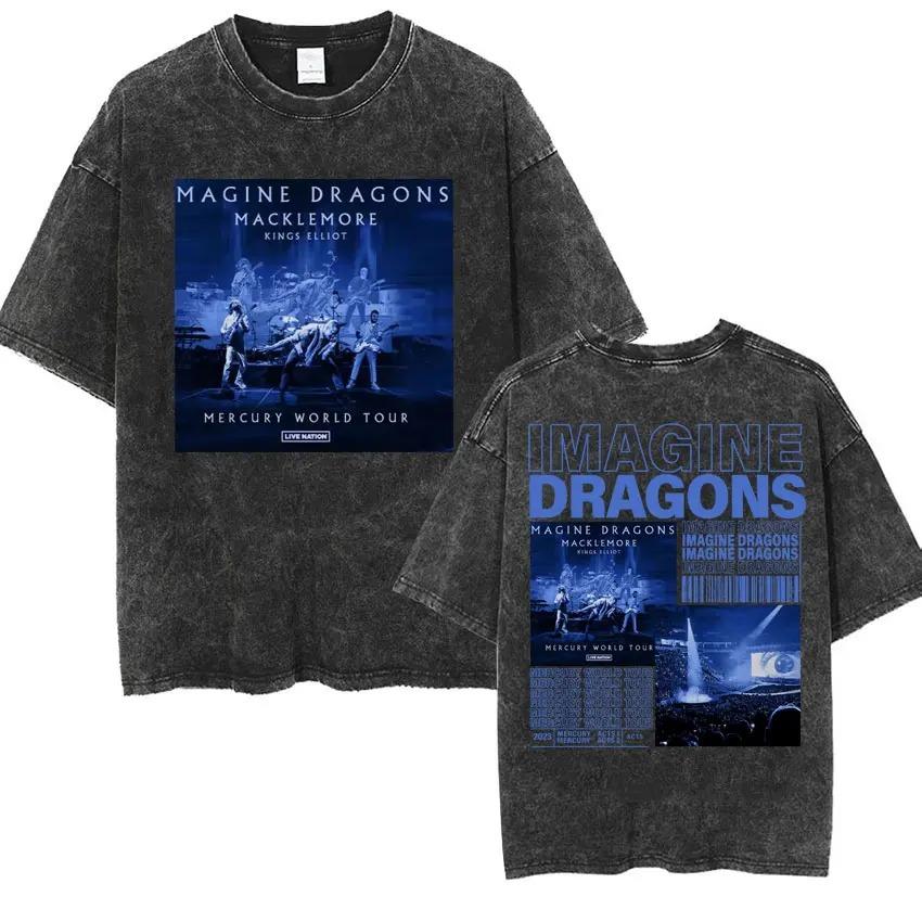 Imagine Dragons Band Loom Tour New Album T Shirts Men Women Fashion Hip Hop Style Retro Washed T-shirt Loose Short Sleeve