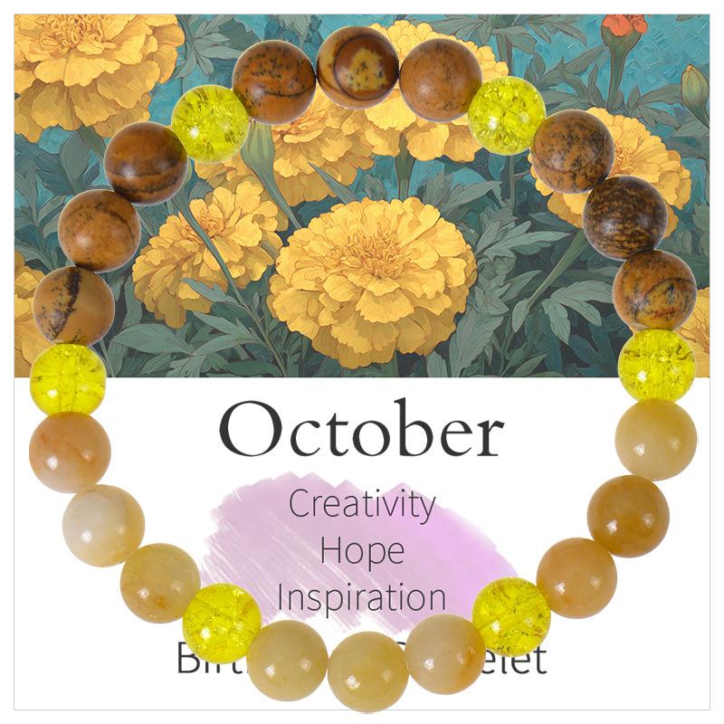 8mm natural stone crystal flower bracelet, peacock stone, birthstone, bead, bracelet, Christmas gift, Stocking stuffers