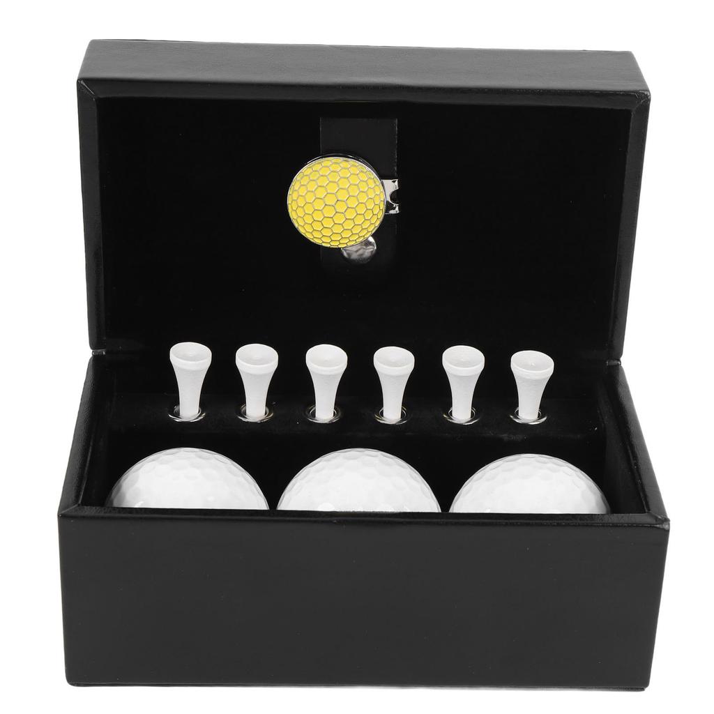 Club Ball Present Box Set with 3 Balls 54mm Tees Metal Hat Clip PU Leather Box for Practicing