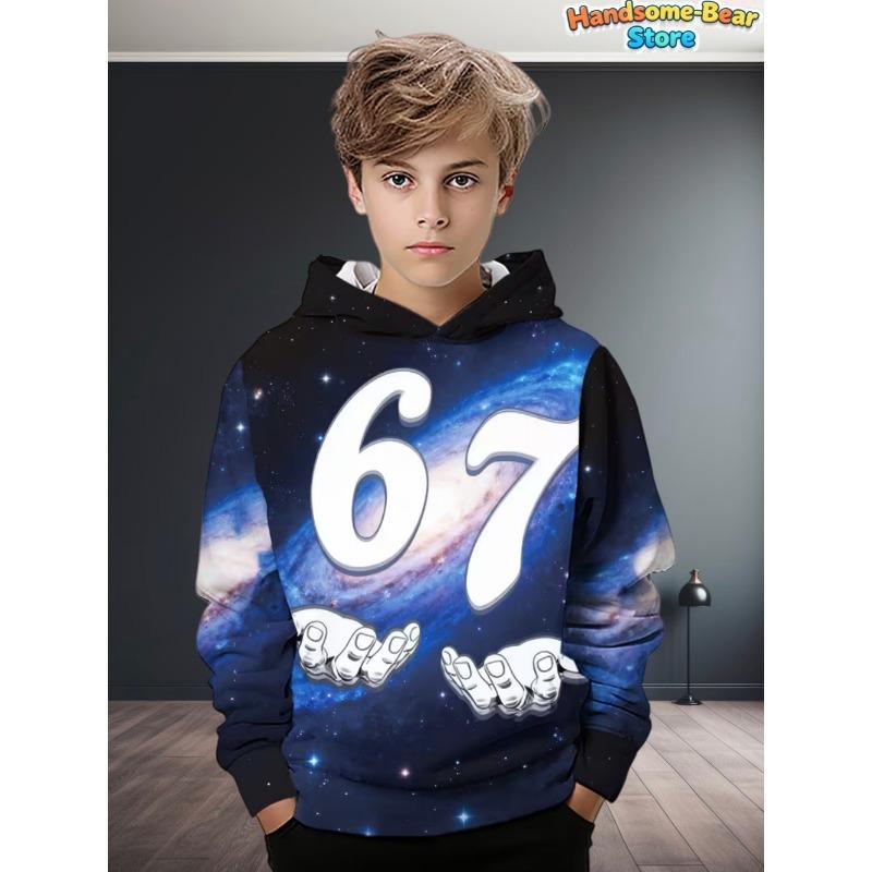 67 Meme Hoodie für Kinder Lustiger Digitaldruck Herbst-Sweatshirt Locker Bequem Oberteile Streetwear Mode Y2k Kinderkleidung