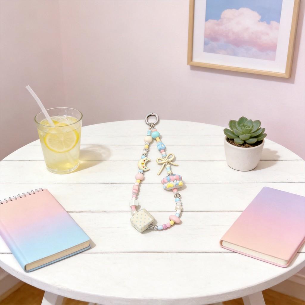 Candy Color Hand Painted Bead Phone Lanyard With Pvc Cord For Girls And Boys