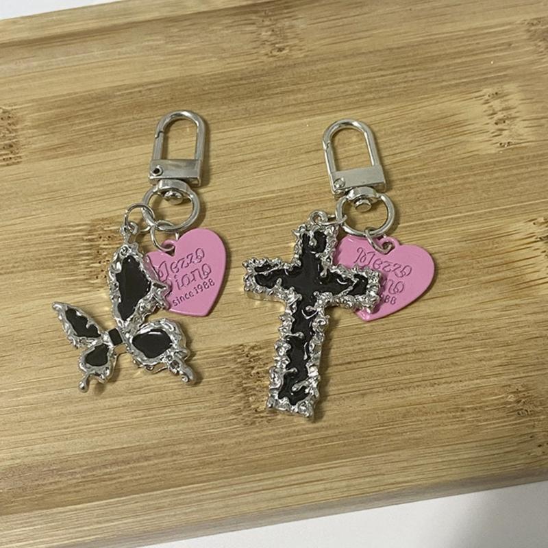 Gothic Inspire Keychain Crosses Butterfly Charm Zinc Alloy Materials Portable Ideal for Everyday Use