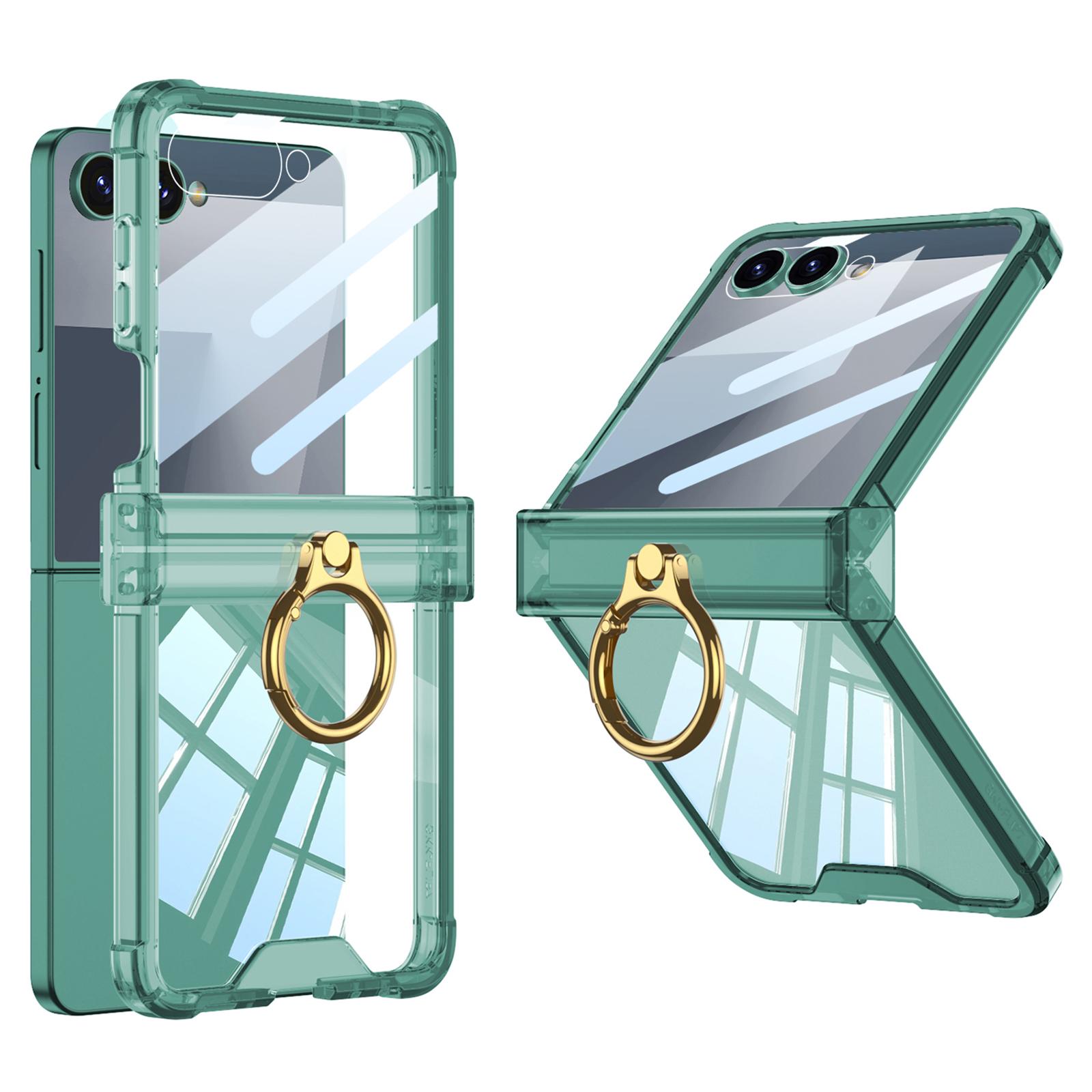 

GKK For Samsung Galaxy Z Flip7 5G Case Airbag Hinge Protection Ring Holder Shockproof Phone Cover with Back Film Green
