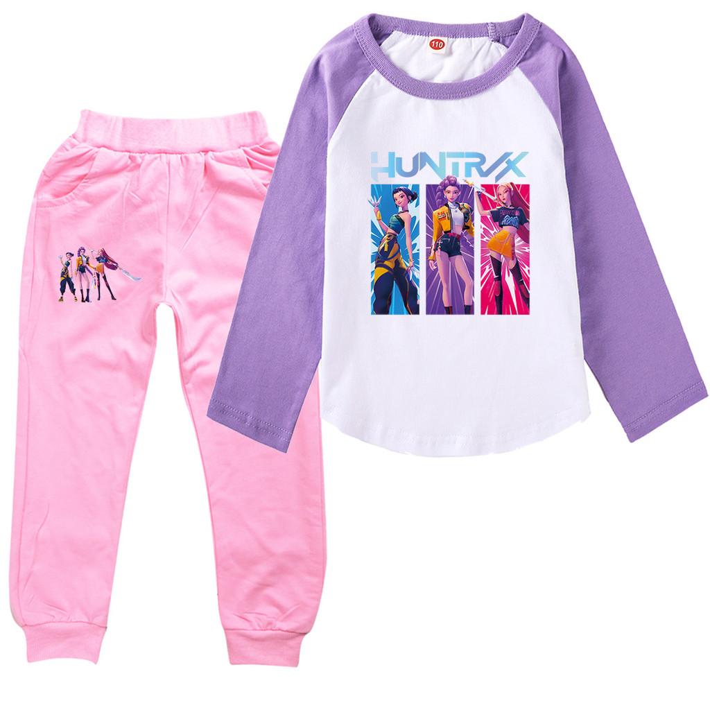 

Детский Девочки Аниме Мультфильм Охотники Руми Зои Мира Принт Повседневный Реглан Длинный Рукав Футболка Брюки Комплект Одежды 170cm
