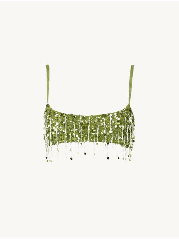 Sexy Fransen Pailletten Crop Top und Rock Set - Damen Sommer 2025 Kollektion