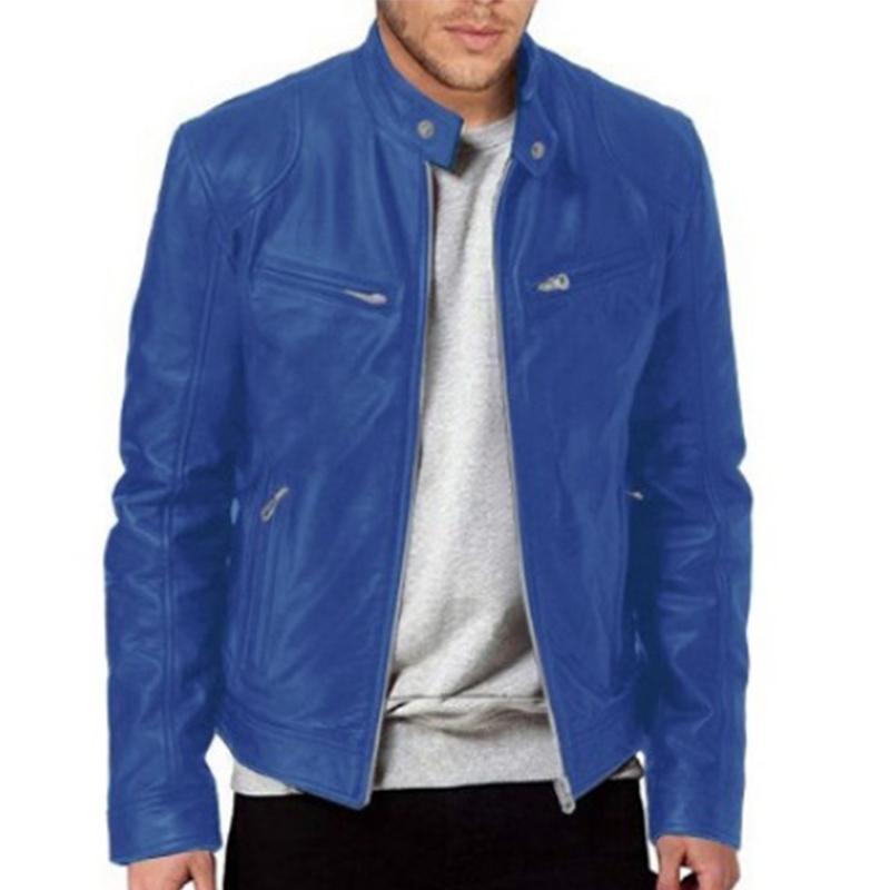

Мужская модная мотоциклетная куртка из искусственной кожи, мужская кожаная куртка, крутые кожаные пальто с карманами на молнии, мужские роскошные большие размеры S синий