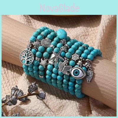 Fashionable Bohemian Ethnic Turquoise Beaded Bracelet Set For Women