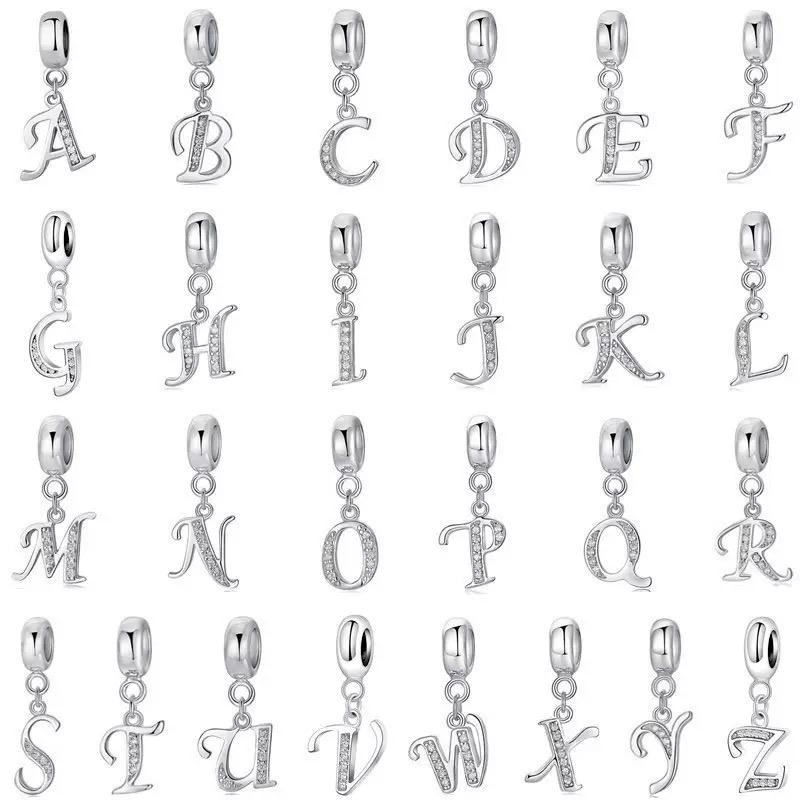 925 Silver Rose Gold Plated Zircon DIY A-Z Letter Pendant Charms for Necklace & Bracelet-Trendy Everyday Wear