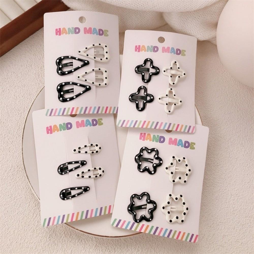4pcs/set Sweet Headwear Black White Dot Hair Clips Cute Sweet Hairpin Geometric Barrettes Hair Accessories