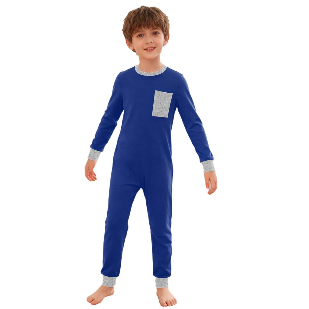 Unisex Kinder Adaptive Strampler Rundhalsausschnitt Langarm Anti-Kratz-Rücken Unsichtbarer Reißverschluss Kontrastfarbe Tasche Kleidung