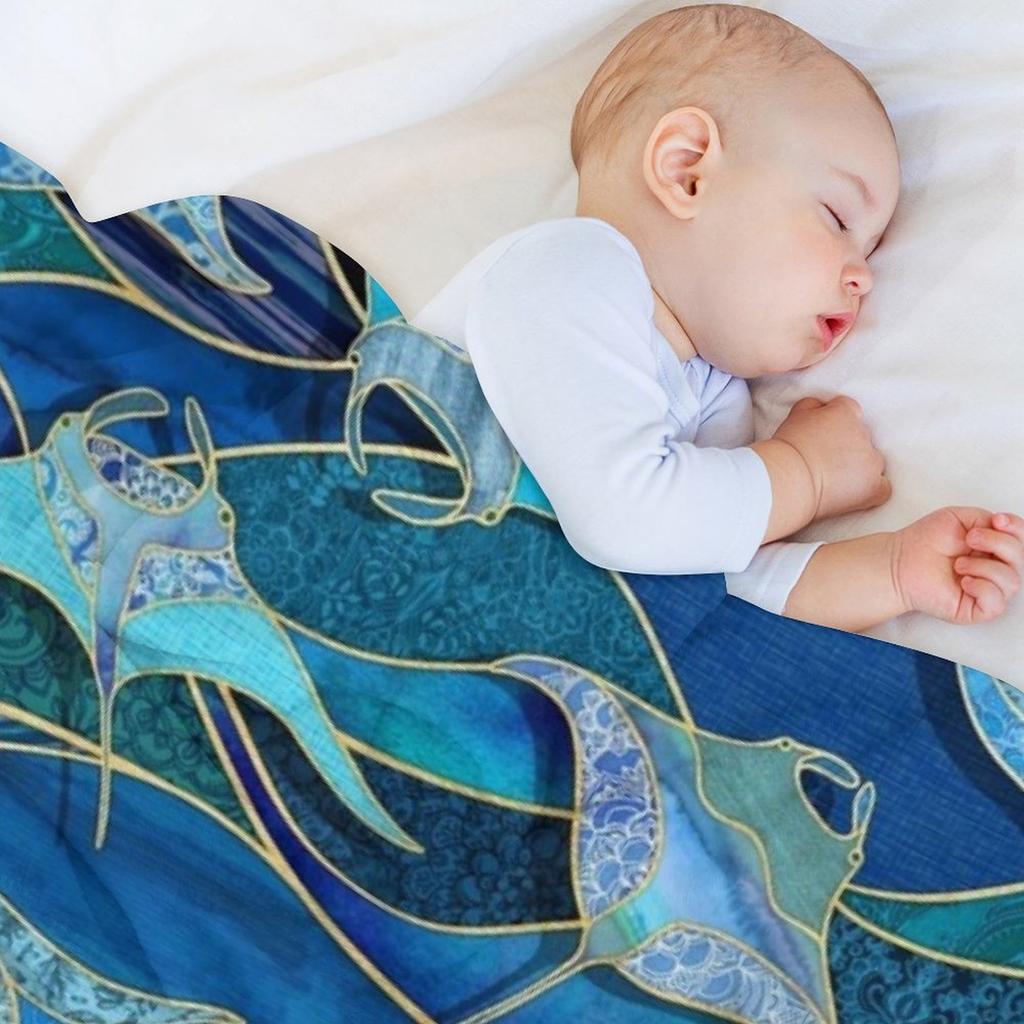 Patchwork Manta Rays In Sapphire and Turquoise Blue Throw Blanket for Winter Moving Single Extra Large Throw Blankets