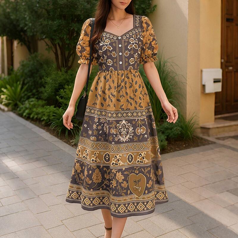 ZANZEA Womens Summer Printing Loose Casual Short Sleeve Dress