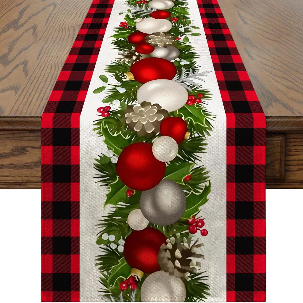 Cross-Border Christmas Linen-Textured Table Runner - Long Rectangular Holiday Dining Decoration