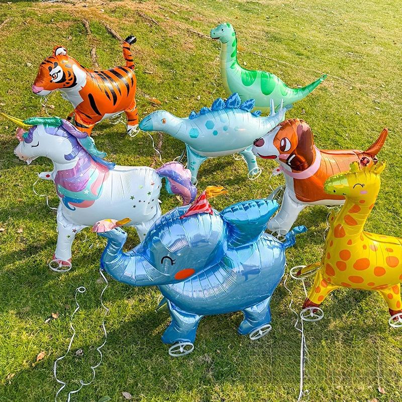 4D Cartoon Foil Balloons Elephant Stand Walking Balloon With Wheel For Kids Birthday Party Decoration Baby Shower