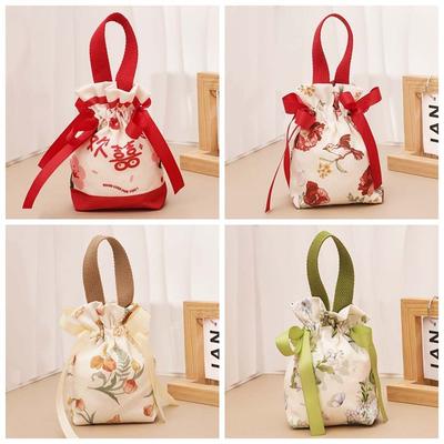 Sac à cordon en toile avec motif d'oiseau Grande capacité Sac festif à sucre Petit sac de poignet à petites fleurs Mariage