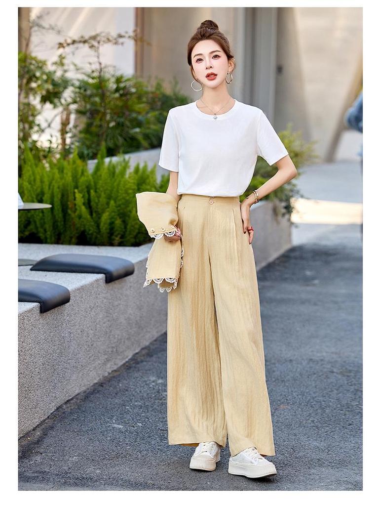 Summer 2025 Women's Age-Defying Three-Piece Set: Stylish Vest, Base Shirt, Wide-Leg Pants - RX9228