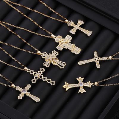 Micro-Set Zircon Cross Pendant Necklace For Women Fashion Versatile Collarbone Chain