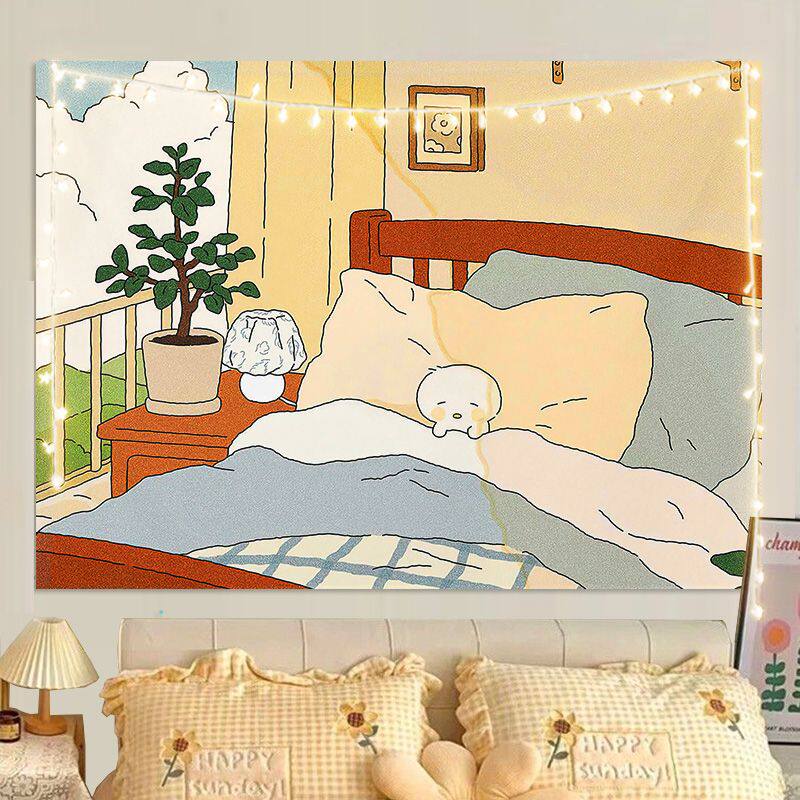 Cute Cartoon Wall Tapestry Healing Decor for Bedroom Unique Living Room Wall Hanging Art Cloth 74x94cm(29x37in)