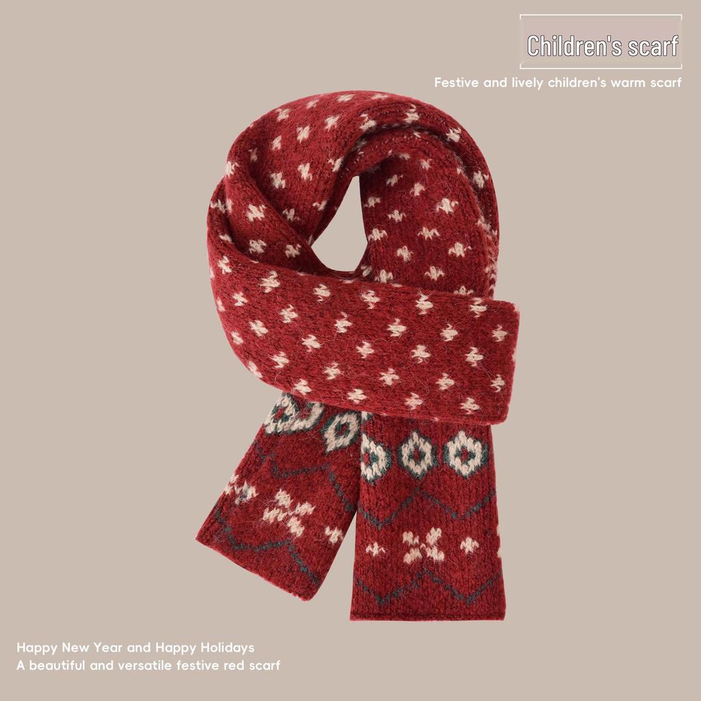Festive Red Kids' Knitted Scarf: Winter 2025 Collection - Warm, Cold-Proof Neck Warmer for Boys & Girls