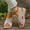 Fashion 2025 Summer Sandals Casual Hollow Vintage Solid Color Elastic Heel Strap Fish Mouth Wedge Heel Slippers Women Vacation Shoes