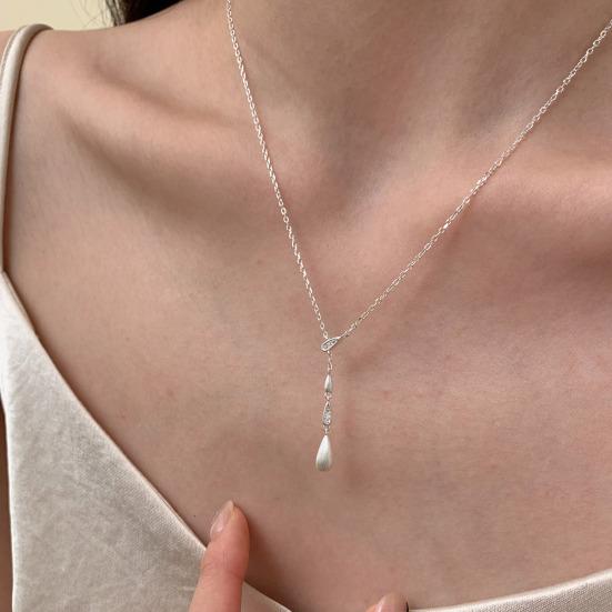 Drop Charm Necklace Women String of Water Drops Pendant Necklace Sparkling Rhinestone Dainty Necklace Gift for Her Wife
