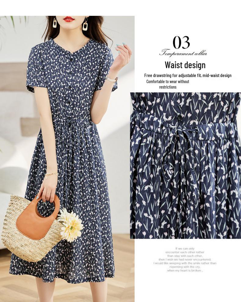 2023 Elegant Floral Cotton Linen Maxi Dress for Women – Summer, Waist-Cinching, Age-Reducing Fashion
