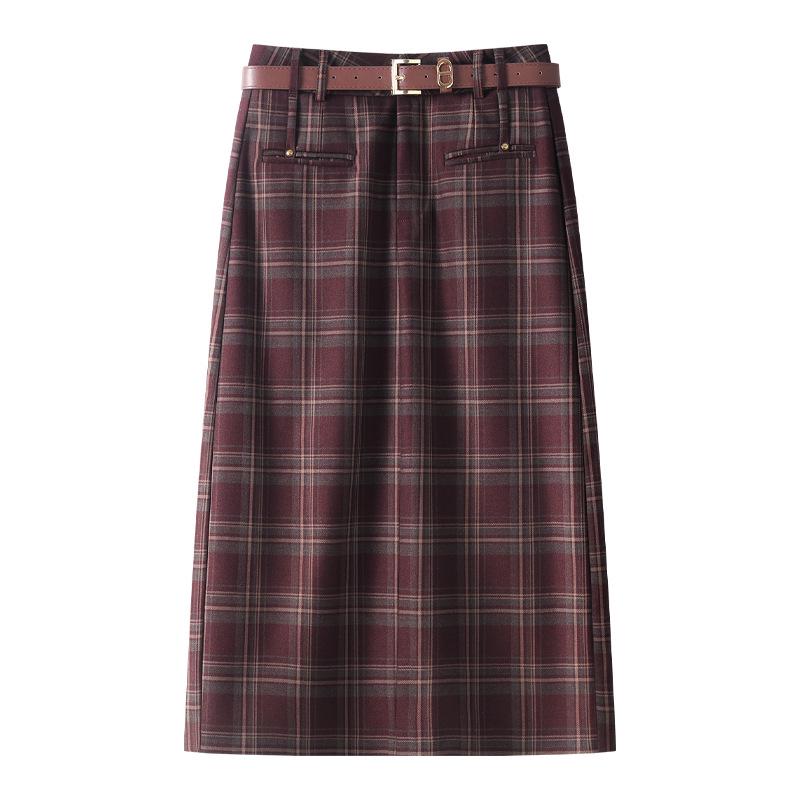 

Women s Plaid Mid-Length Bodycon Skirt - 2024 Autumn/Winter Style S