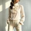 Women S Stand Collar Long Sleeve Solid Polyester Shirt Elegant Commuter Style