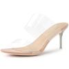 Allegra K Women's Beige Clear Stiletto Heel Slides, Size 24.0cm