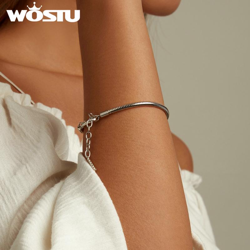 WOSTU Original 925 Silver Basic Bracelet Lobster Clip Snake Chains Infinite Love Clasp DIY Jewelry Beads for Women Gift